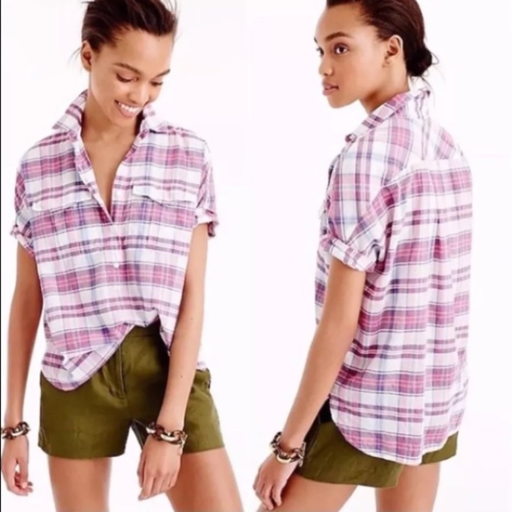 JCrew women’s plaid short sleeve popover
